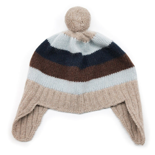 BABY STRIPED EARFLAP WITH POM POM